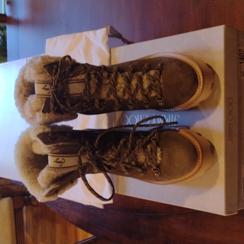 Jimmy Choo Brown Ankle Boots with Cream Fur Lining